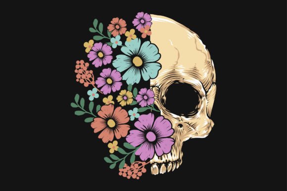 Flower Skull Skeleton Vector SVG T-shirt Graphics